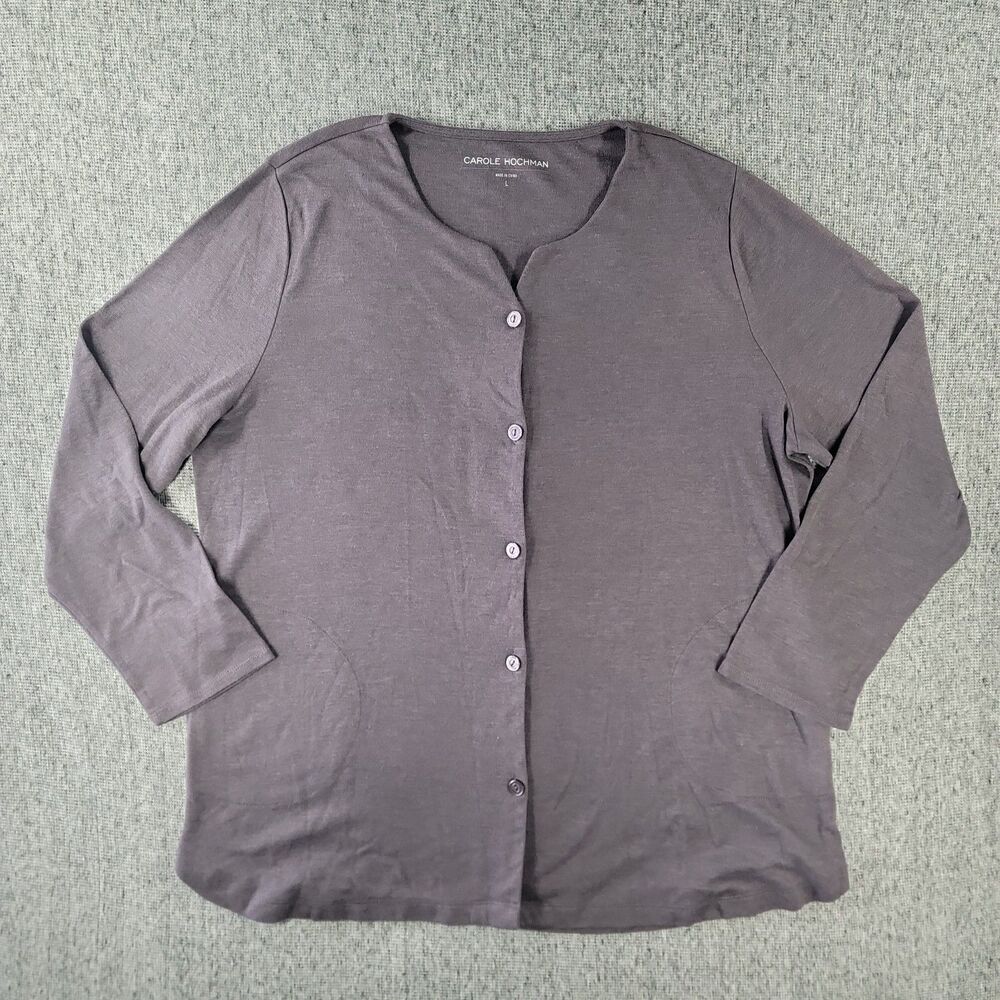 Carole Hochman Cardigan Sweater Womens Large L Gray Purple Soft Knit Wrap Flaw